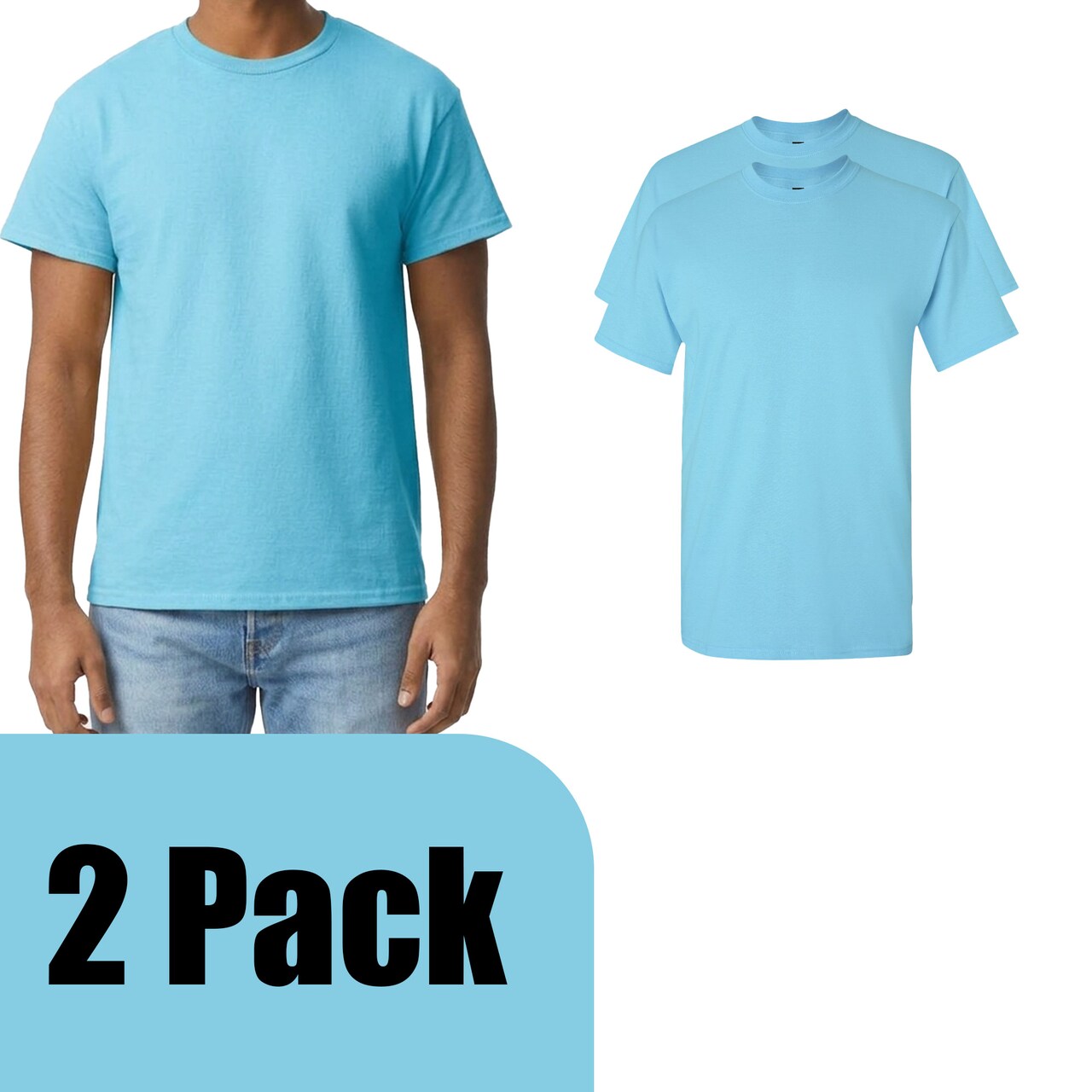 Gildan Men's Ultra Cotton Short Sleeve T-Shirt, Crewneck Craft Bundle for DIY Printing, Sky, S-5XL